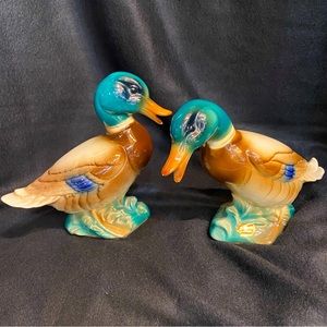 2 Vintage Green Headed Mallard Ducks Ceramic Figurines By Royal Windsor